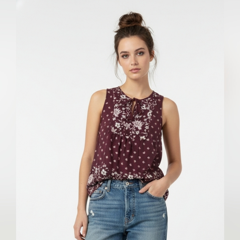 Dip Plum Purple Tank Boho Floral Festival Hippie Retro L